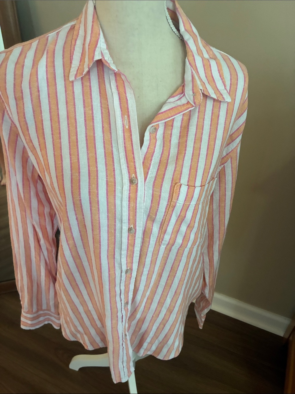 Universal Thread Orange, White and Pink Striped Button-Down Shirt